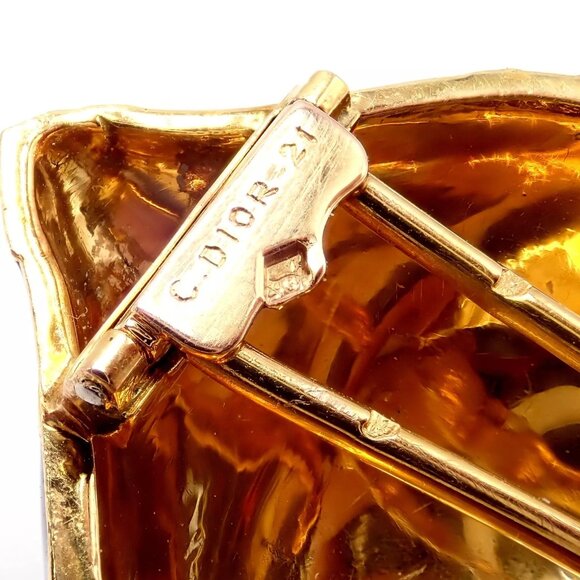 Authentic! Christian Dior 18k Yellow Gold Diamond Enamel Jules Verne Pin Brooch - Picture 5 of 16
